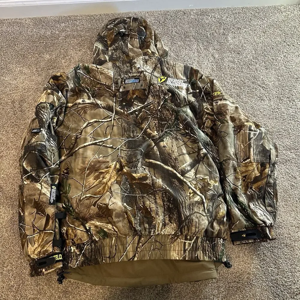 SCENT Block RAIN BLOCKER MEN'S CAMOUFLAGE HOODED JACKET BROWN GREEN MEDIUM M